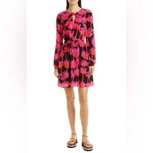 Jason Wu Vibrant Pink and Black Long Sleeve Floral Cutout Mini Dress Size 10